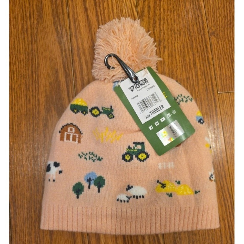 John Deere Toddler Girls Beanie OS Pink w/Pom Farm Tractor Winter New w/Tags‎